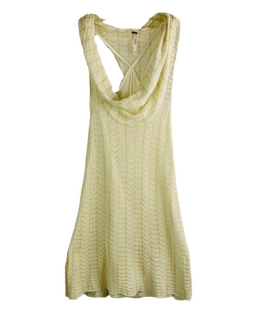 XS Free People Ivory Metallic Gold Lined Crochet Dress Racerback Sleeveless